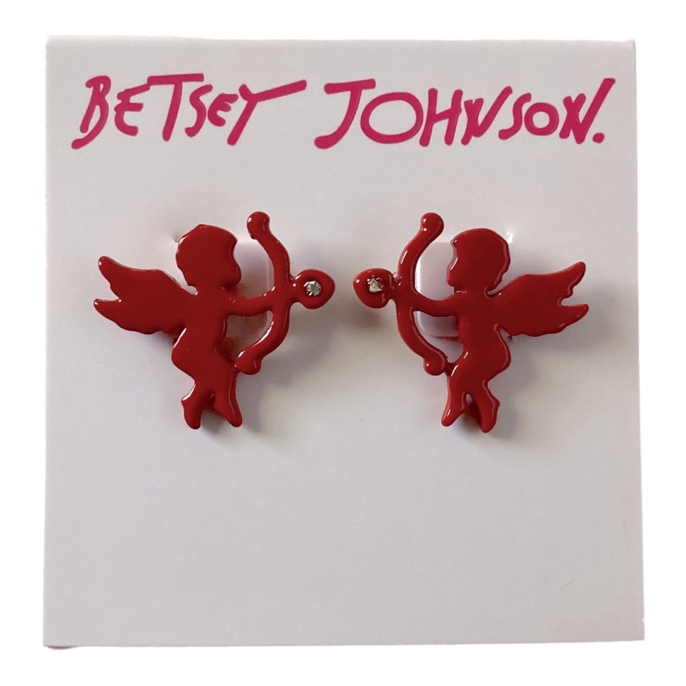 Betsey Johnson Cupid Bow And Arrow Red Enamel Valentines Day Earrings